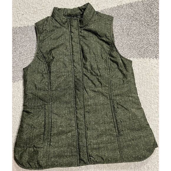 J. Jill Quilted Puffer Vest Womens SP Small Petite Herringbone Insulated Green - Picture 1 of 11